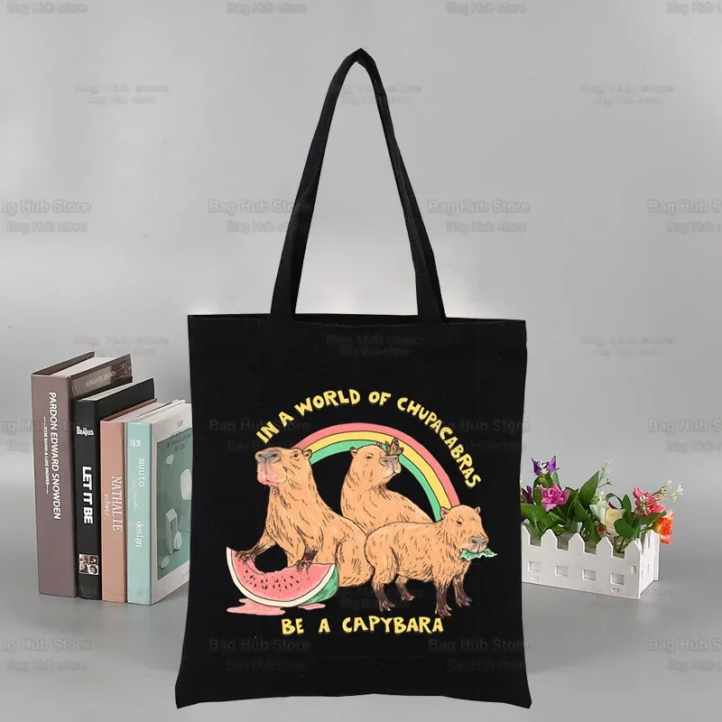 

Capybara Canvas Women College Handbags Ulzzang Capybaras Is My Spirit Animals Tote Bag Black Large Casual Fashion Shoulder Bags