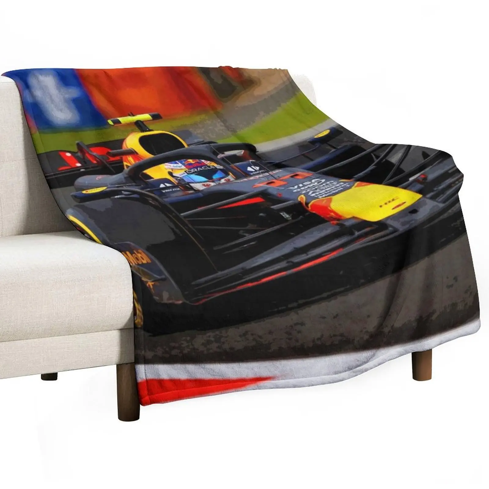 Sergio Checo Perez racing his 2024 F1 racecar abstract Throw Blanket Quilt Plaid on the sofa Blankets