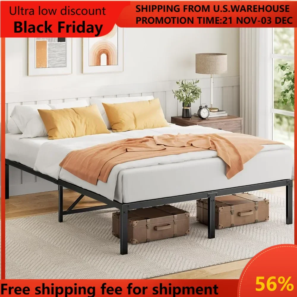 

Bed Frame Queen Size, 14 Inch Metal Bed Frame with Enhanced Support Structure & Enclosing Edges, Platform Bed Frame with Large