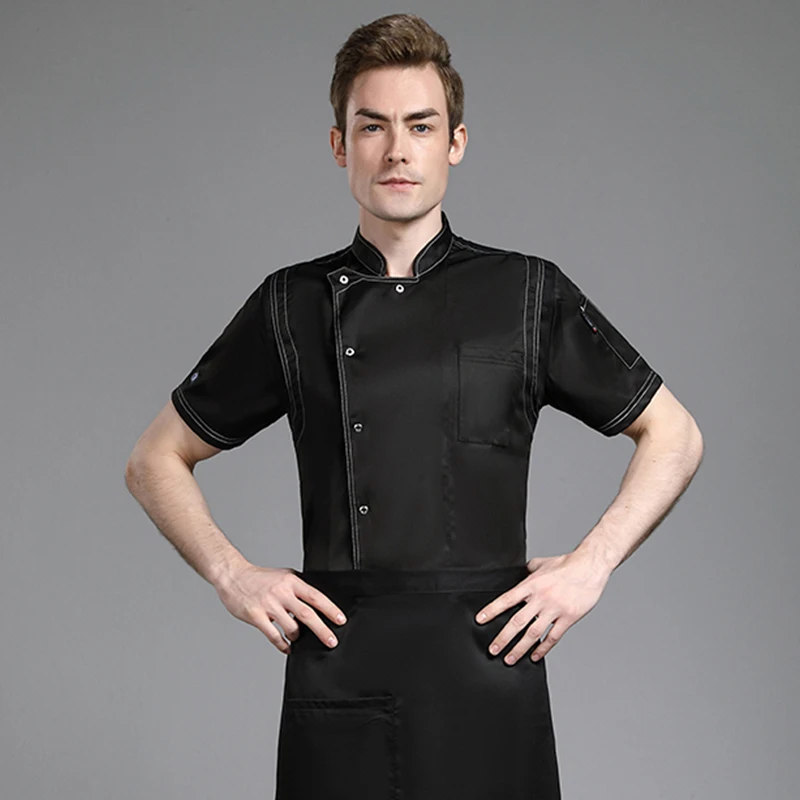 Restaurant Chef Uniform Short-Sleeved Hot Pot Shop Kitchen Jacket Hotel Cook Work Clothes Men's Shirt Bakery Breathable Overalls