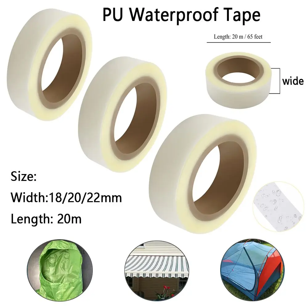 1 roll of 20meters long 18/20/22mm wide waterproof PU coating fabric seam sealing tape hot melt repair tape outdoor tool