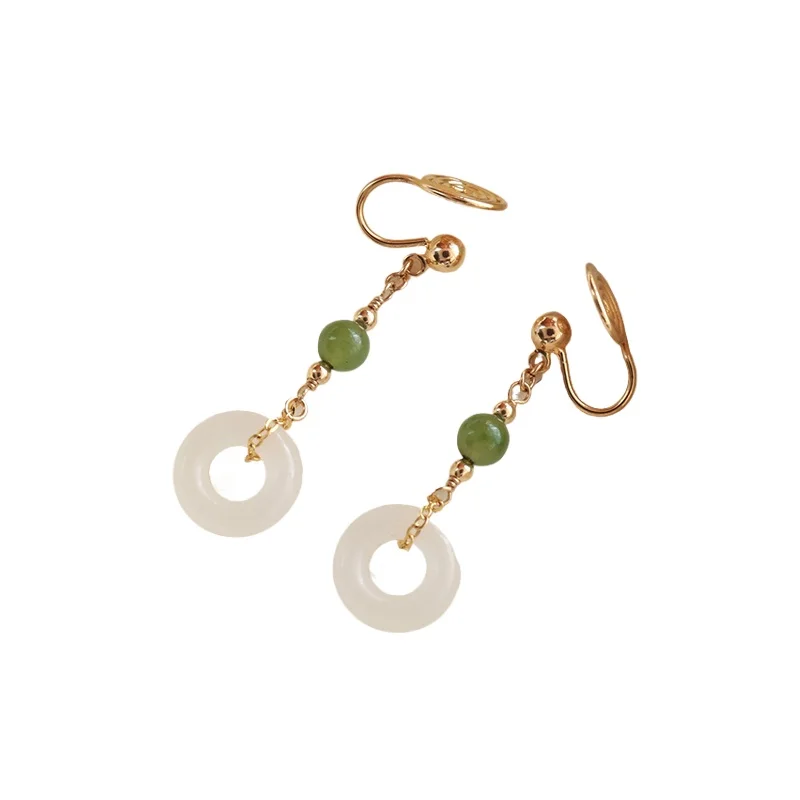 

`Retro national style Ruyi buckle earrings, women's light luxury, niche ear clips, no piercing, high-end earrings