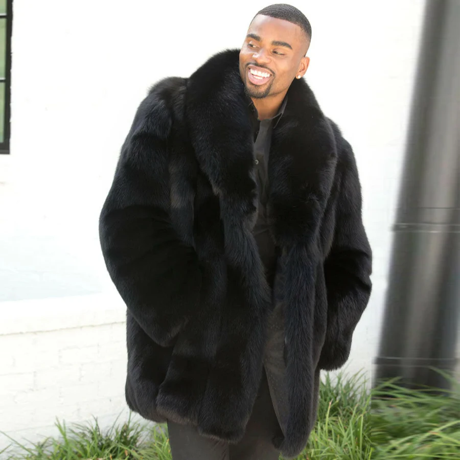 Real Fur Coat Men Fox Fur Coat Luxury Winter Men's Coat Black Natural Fox Fur Jacket 2024 High Quality Warm