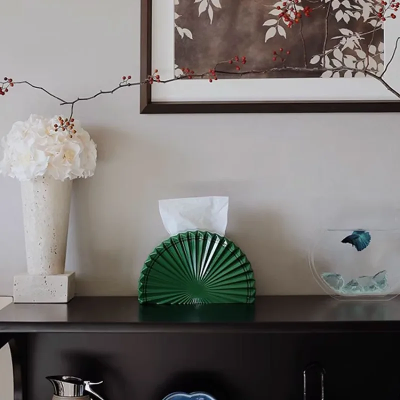 

Modern light luxury high-end fan tissue box creative ornament, hotel homestay living room coffee table home decoration
