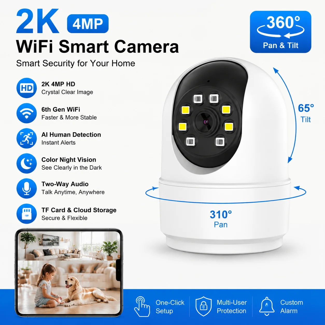5MP WiFi Baby Monitor Camera Wireless Indoor Security Camera Auto Tracking Night Vision Two Way Audio Home CCTV Surveillance