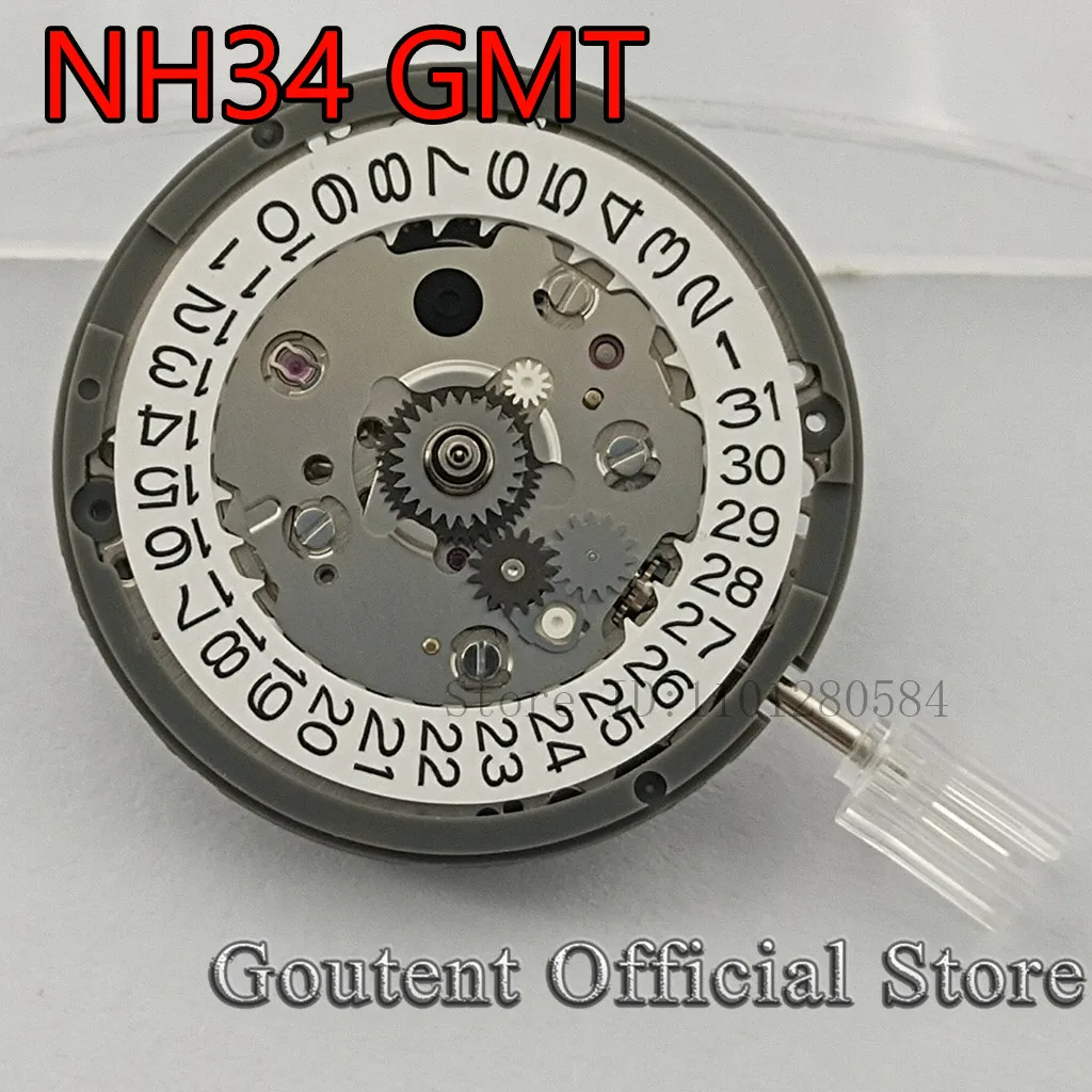 Goutent 24 Jewels NH34 Automatic Mechanical Watch Movement 21600bph White Date Window Parts For Wristwatch