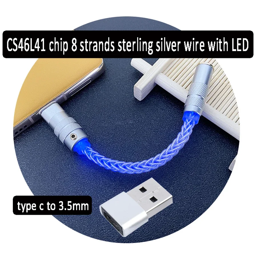 CS46L41 Pure silver DAC HiFi cable Type-C to 3.5mm Digital Amplifier Decoding Audio Adapter For Android Win10 huawei mi Google