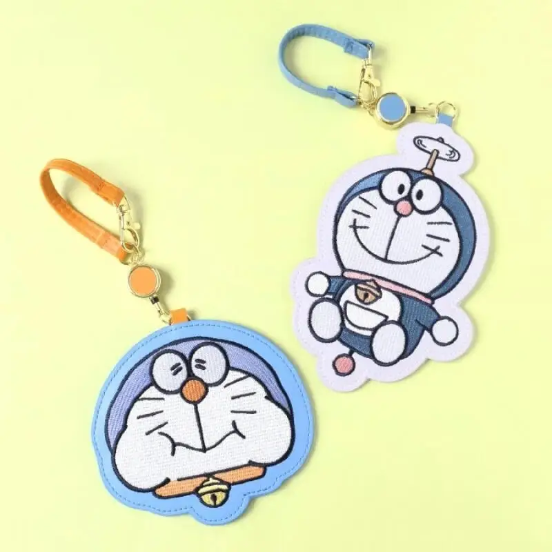 Doraemon Embroidered Id Card Holder Cute Dingdang Cat Telescopic Card Bag Keychain Bag Decoration Birthday Gifts for Boys Girls