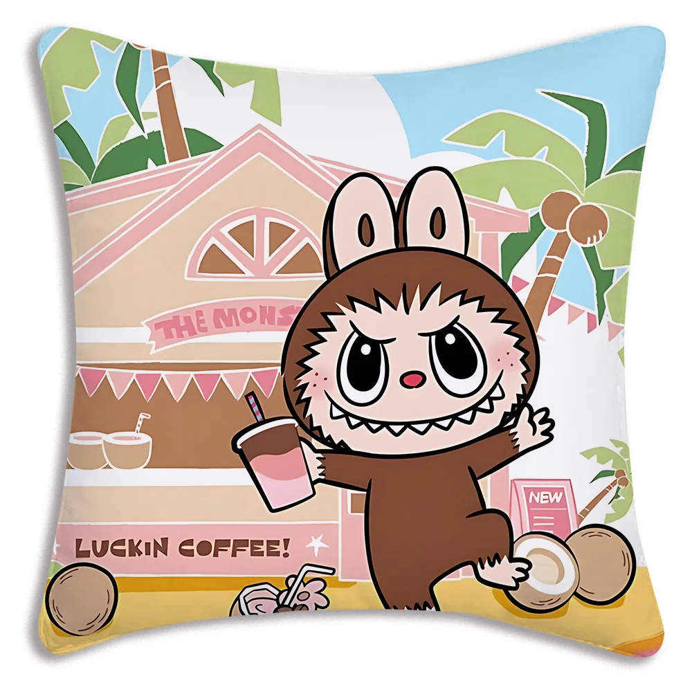 Pillow Covers Cartoon Cute Labubus Exquisite Sofa Decorative Home Double-sided Printing Short Plush Cute Cushion Cover