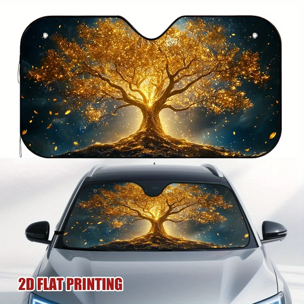 1pc Golden Illuminated Tree Car Sun Visor, Perfect For Blocking Sunlight During Parking, Reducing Temperature Buildup Inside The