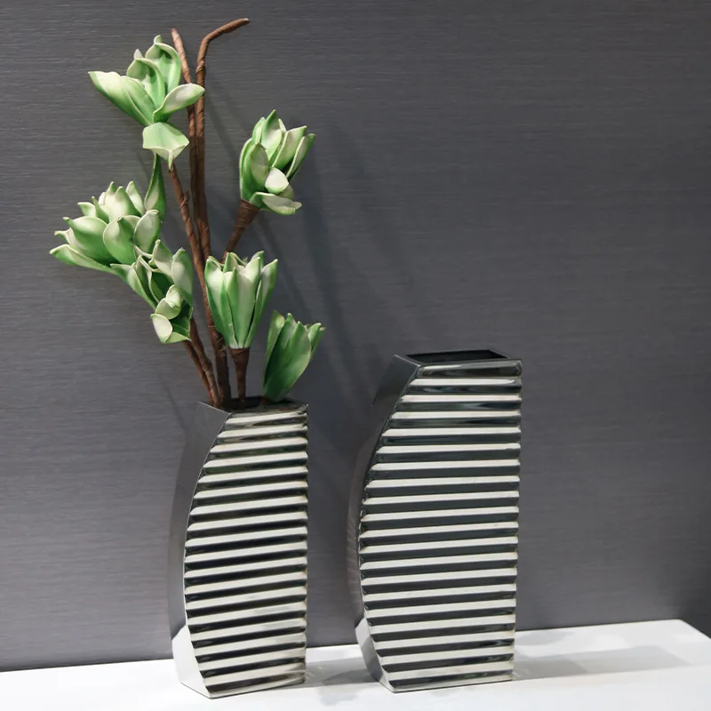 Modern simple silver vase living room coffee table desktop flower model room hotel exhibition hall decoration