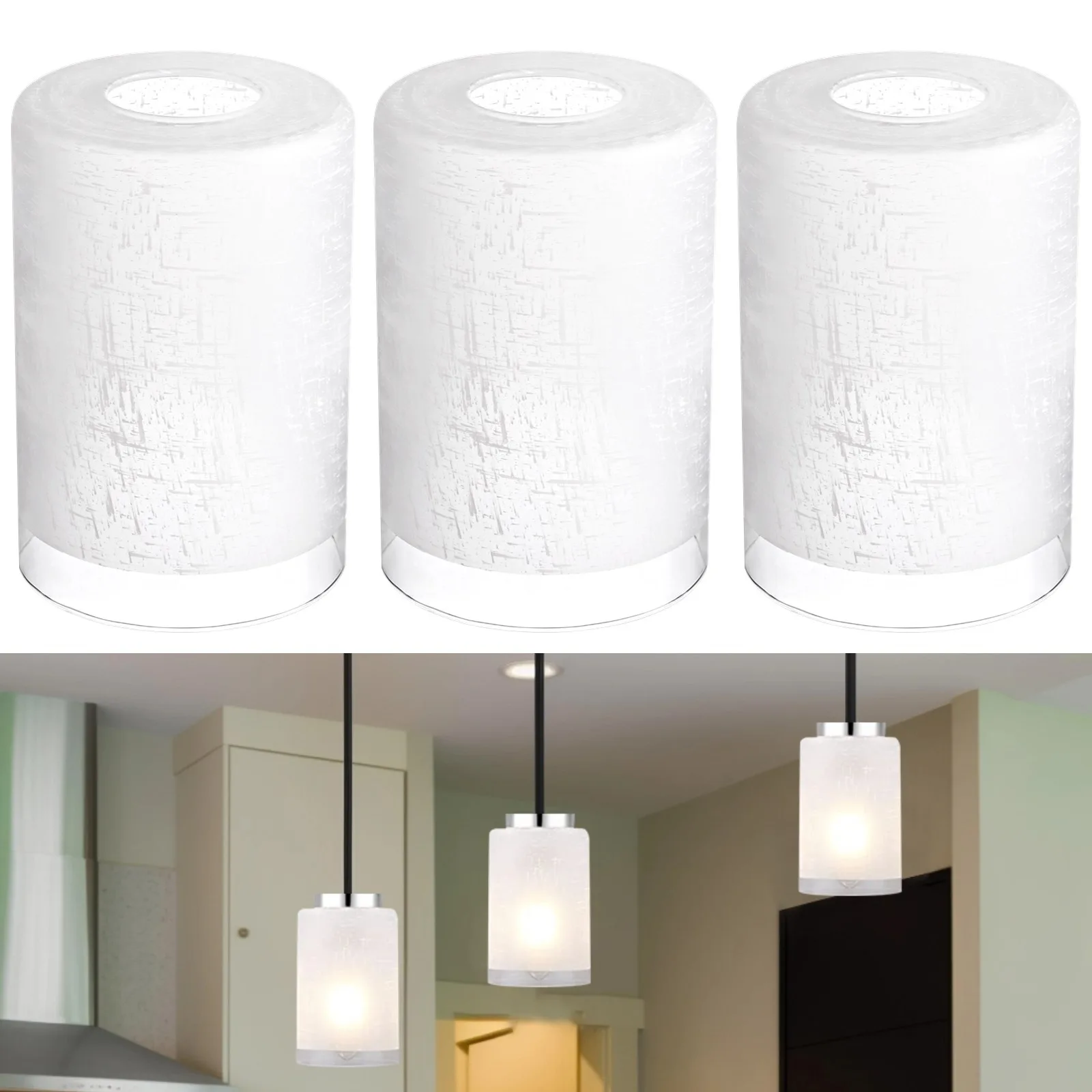 

3Pcs White Linen Frosted Glass Shades Cylindrical Glass Lampshade Replacement Height 3.9in Diameter Fitter Glass Lamp Cover