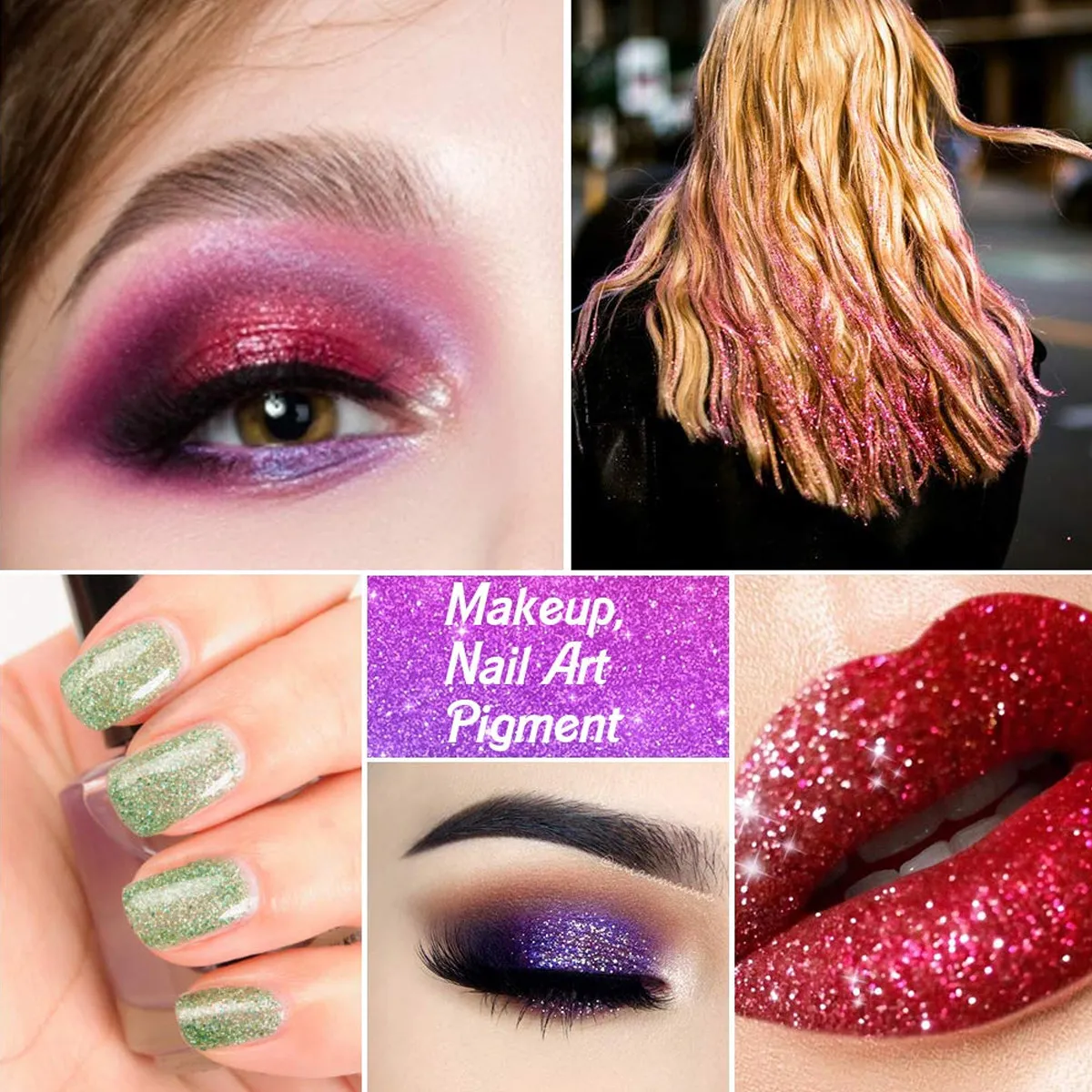 Juego de 12 Polvos Brillantes Profesionales, 12 Colores Brillantes para Diseños de Uñas, Rostro, Cuerpo, Sombra de Ojos, Labios, Mejillas, Festivales, Baile