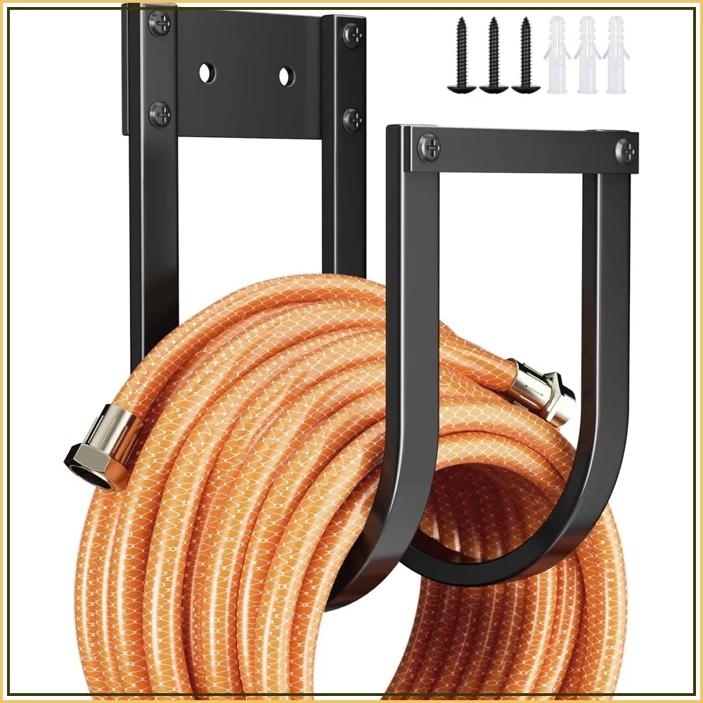 

Metal Garden Hose Holder Wall Mount - Heavy Duty Hanger for Outside, Garage, Yard Storage