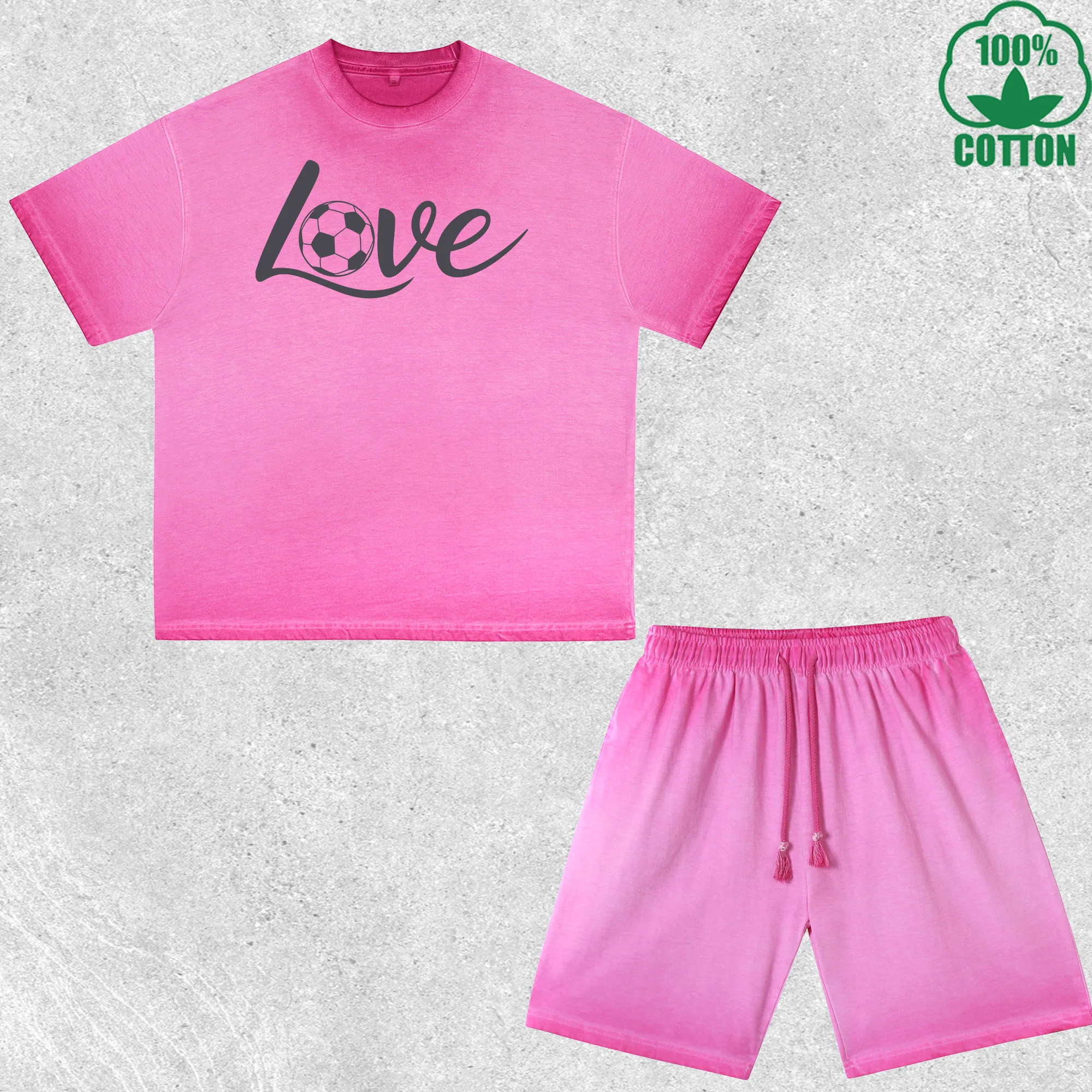 

Love Soccer Printed Dirty Wash T-Shirt Shorts Set Multicolor Combo Loose Trendy Fashionable 100%Cotton Short Value Pack