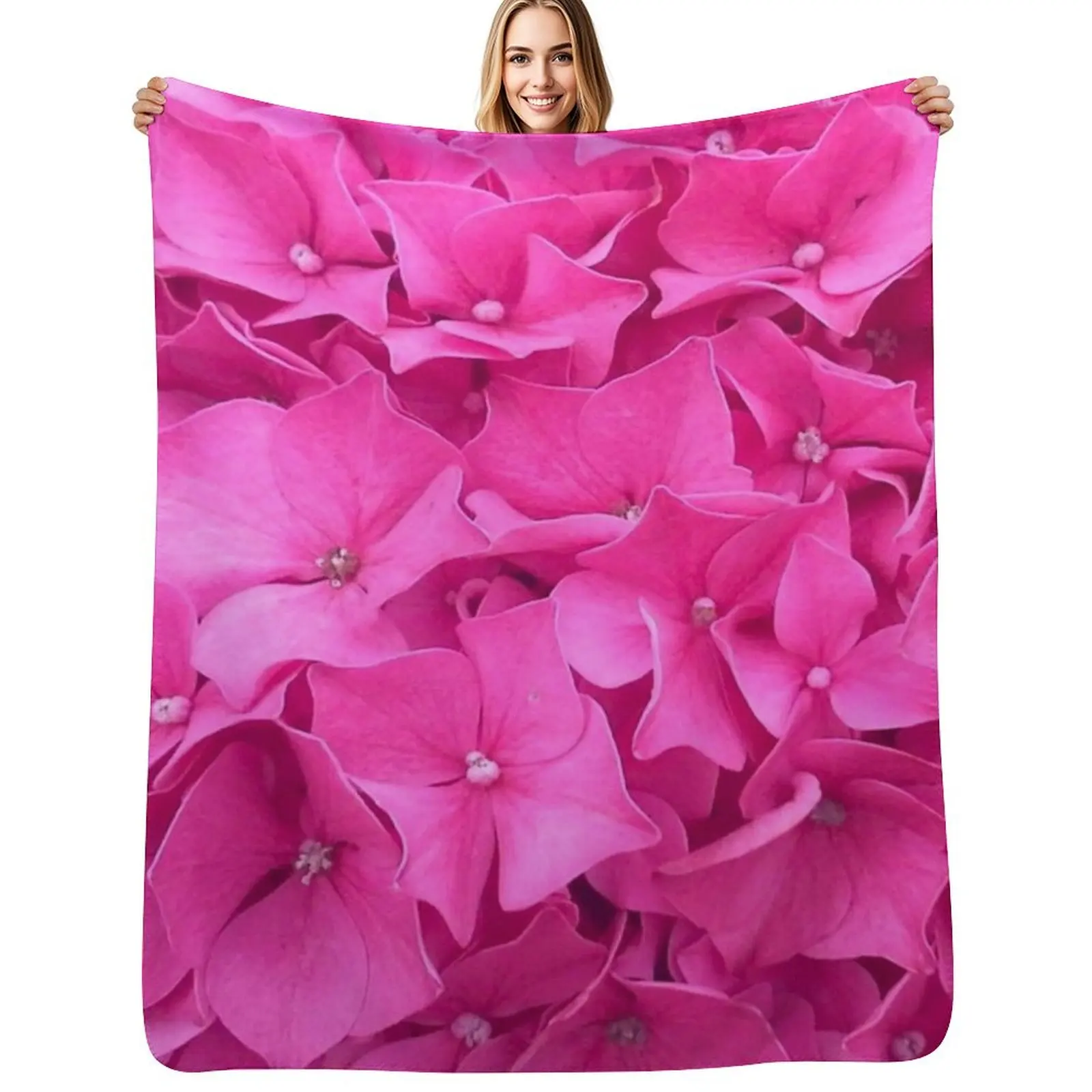 

Pink Hydrangeas Throw Blanket Stain Resistant Cozy Warm Blanket