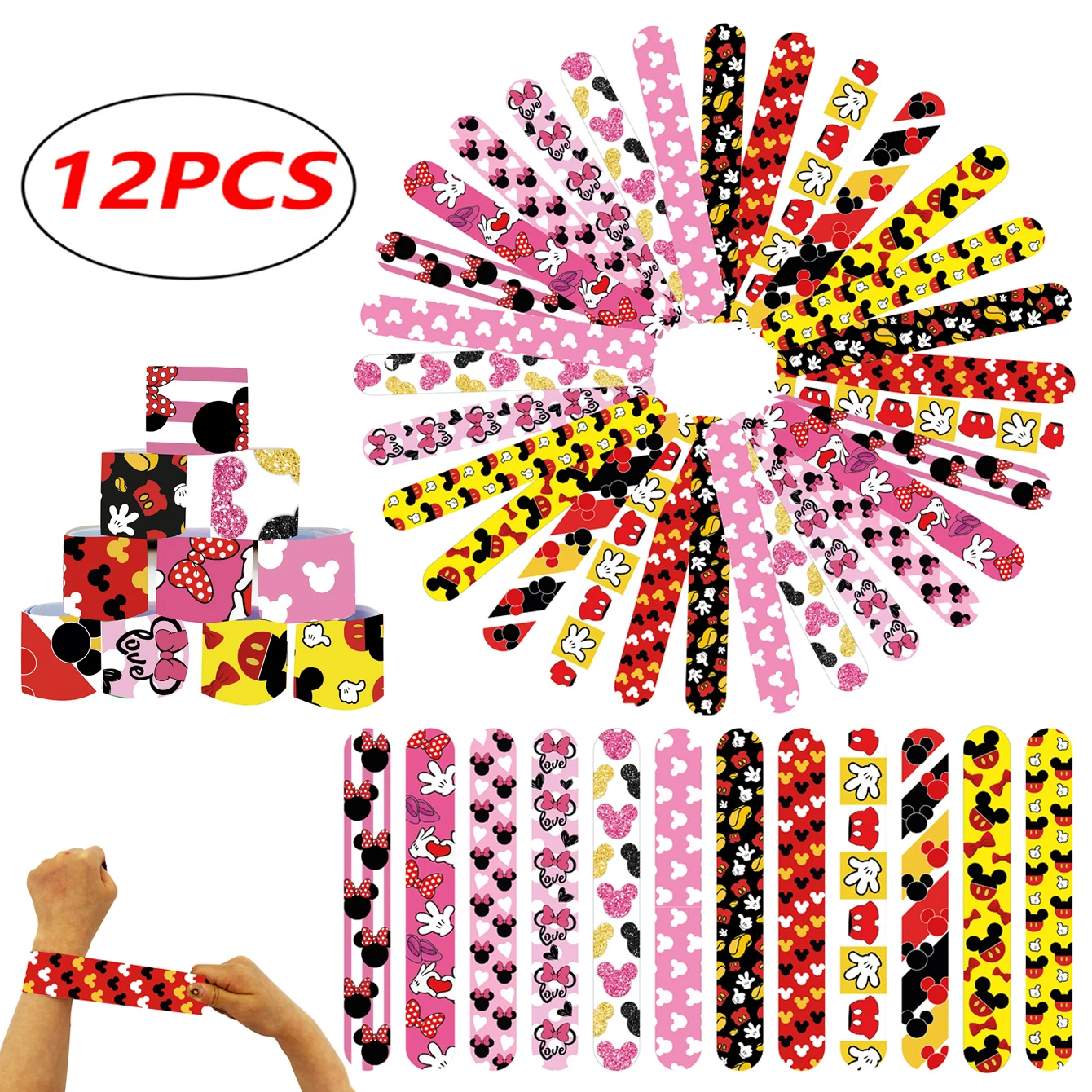 

12/24/36/48/60pcs Mickey Minnie Party Favors Slap Bracelets Classroom Prizes Exchanging Gifts For Kids Christmas Birthday Gifts