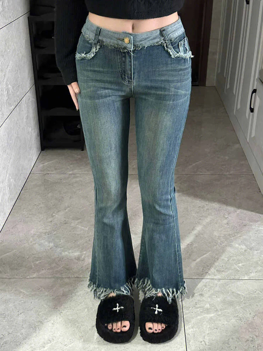 

Джинсы женские с высокой талией, широкие штанины, стрейч, облегающие, длинные, весна-осень, джинсы-клеш, хлопок, эластичный деним