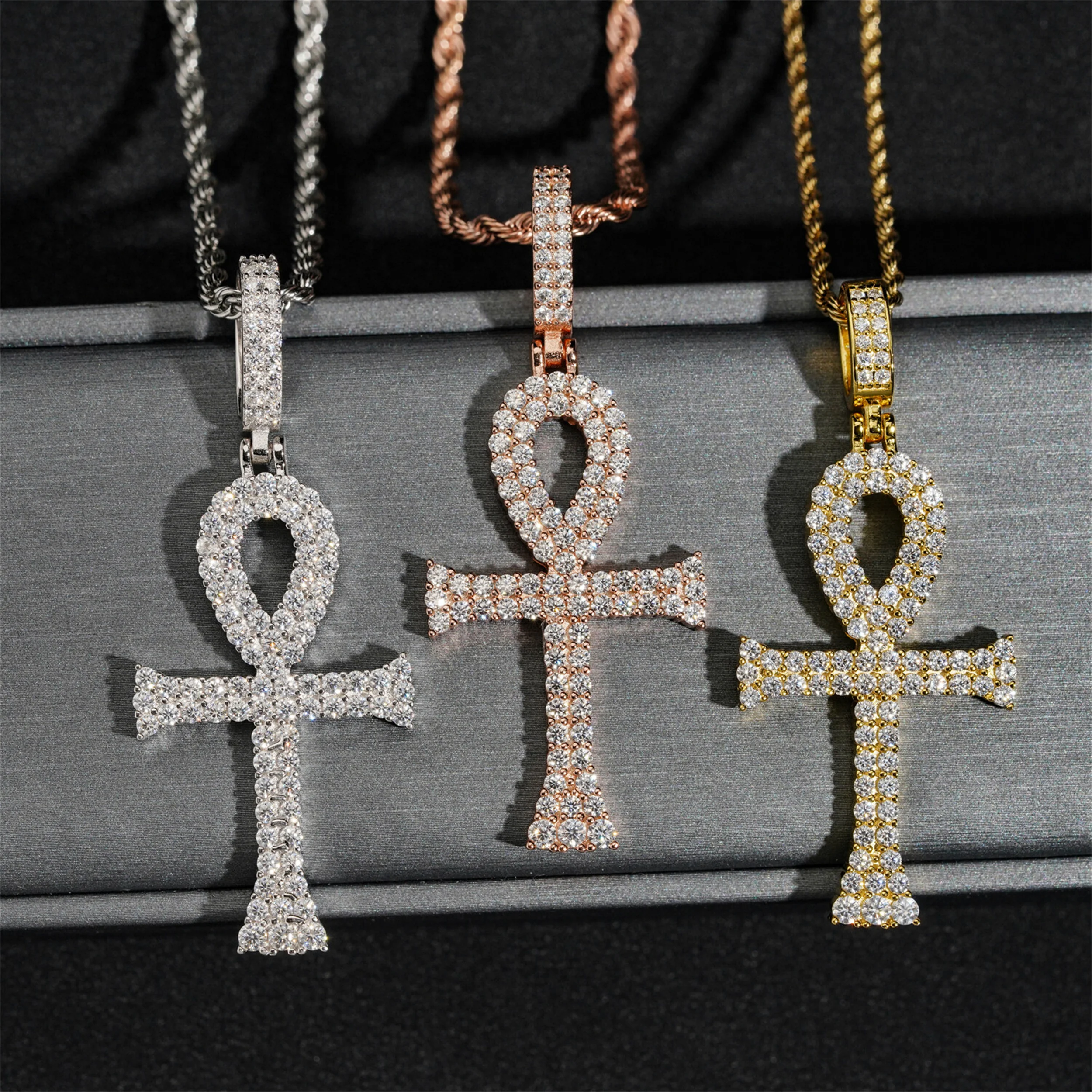 Full Moissanite D Color Cross Pendant S925 Sterling Silver Bling Pass Tester with Certificate for Women Men Hip Hop Necklace