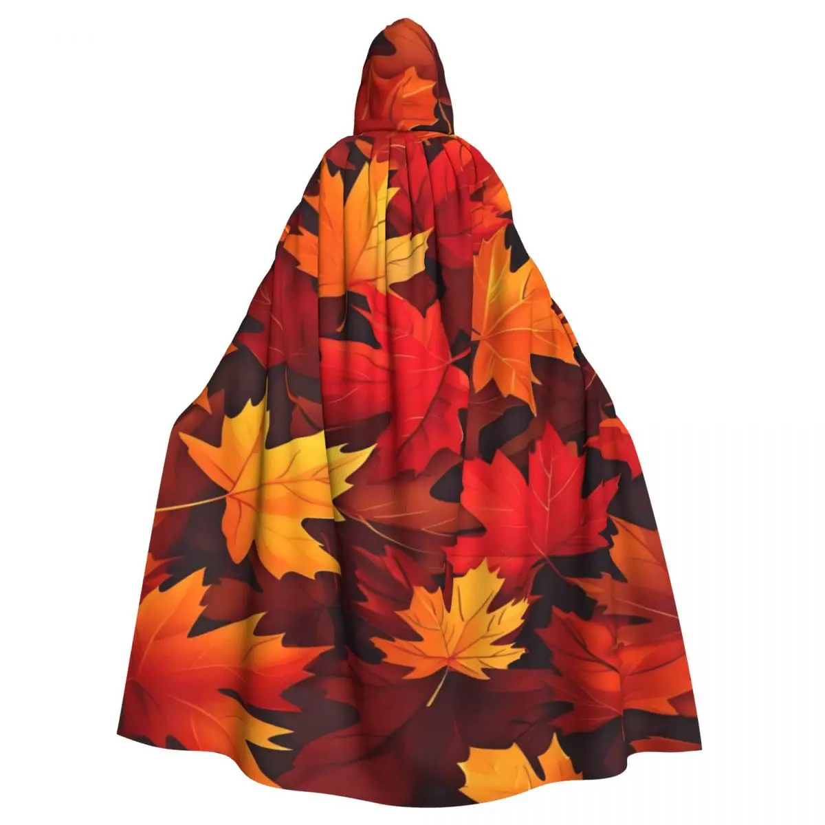 Maple Fallen Leaves Long Hooded Cloak for Autumn Leaf Funny Cape