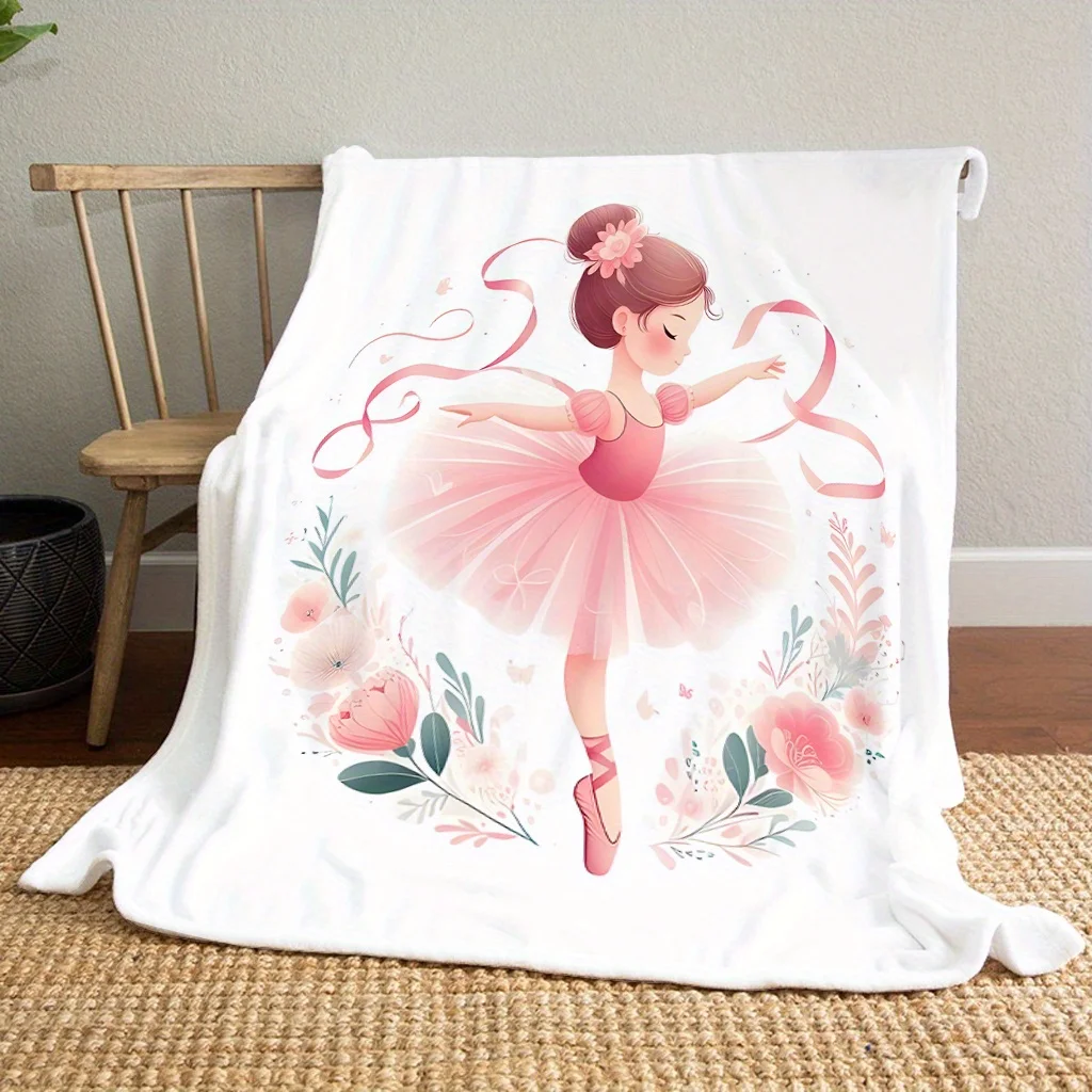 Ultra-soft Flannel Blanket with a Ballerina Pattern, a Warm and Lightweight Shawl Blanket. Suitable for Sofas, Beds, Travel, Cam