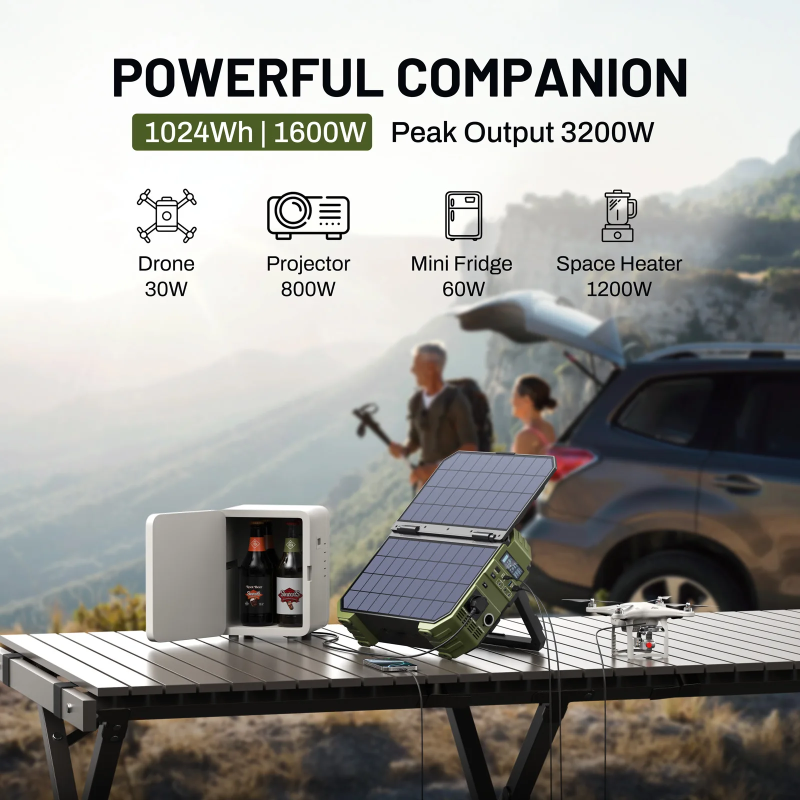 1600W Portable Power Station with Built-in Solar Panel Pack Solar Generator for Outdoor Camping RV Travel view 3