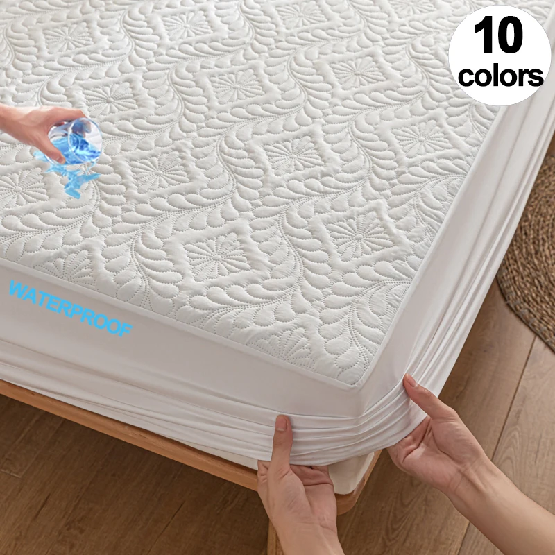 Waterproof Quilted Mattress Cover - Cotton Top, Antibacterial Fiber Fill, TPU Waterproof Layer - A-Class Health Standard