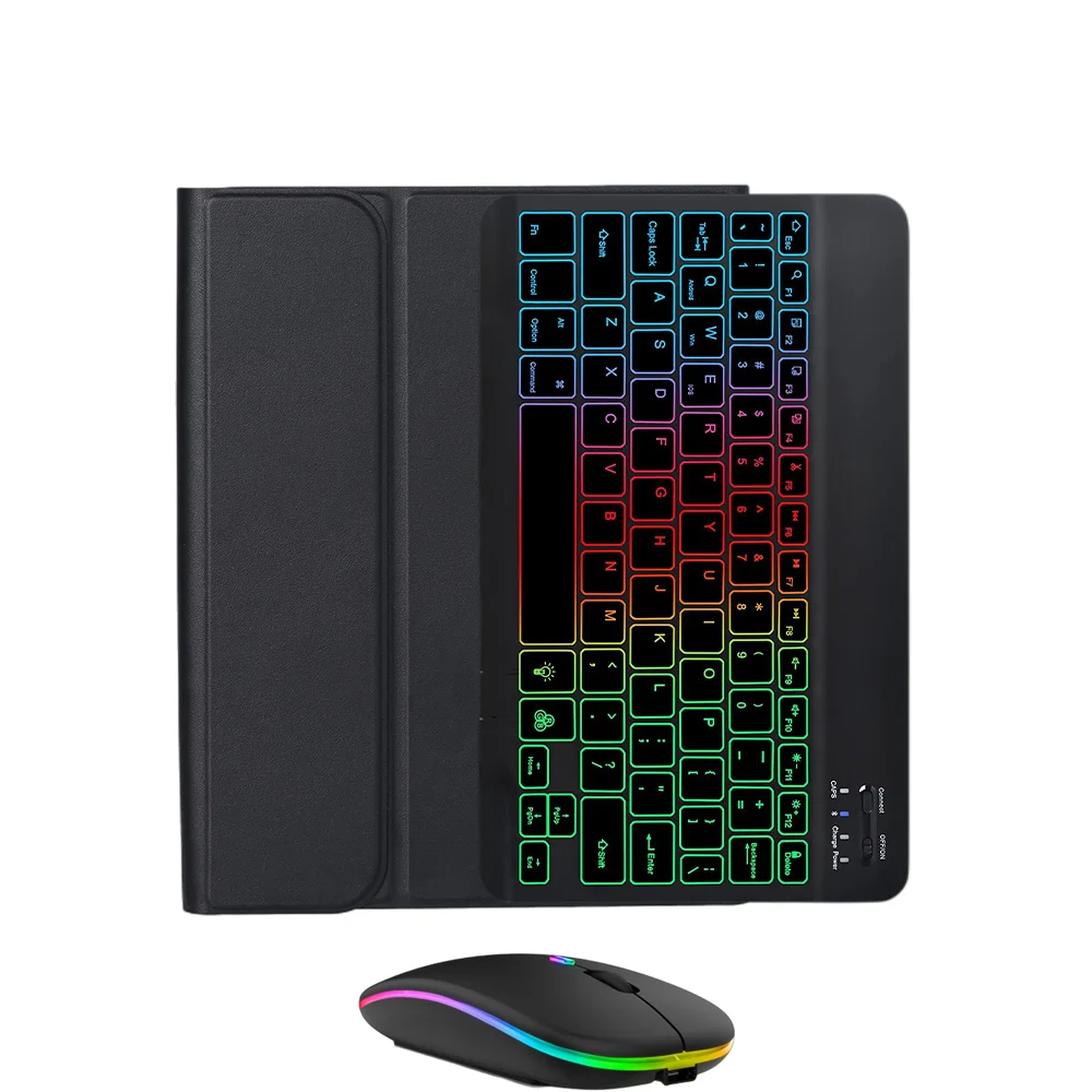 For iPad 10th Generation Case RGB Keyboard Mouse Rainbow Backlight Korean Spanish Arabic Magic Portuguese Keyboard Funda