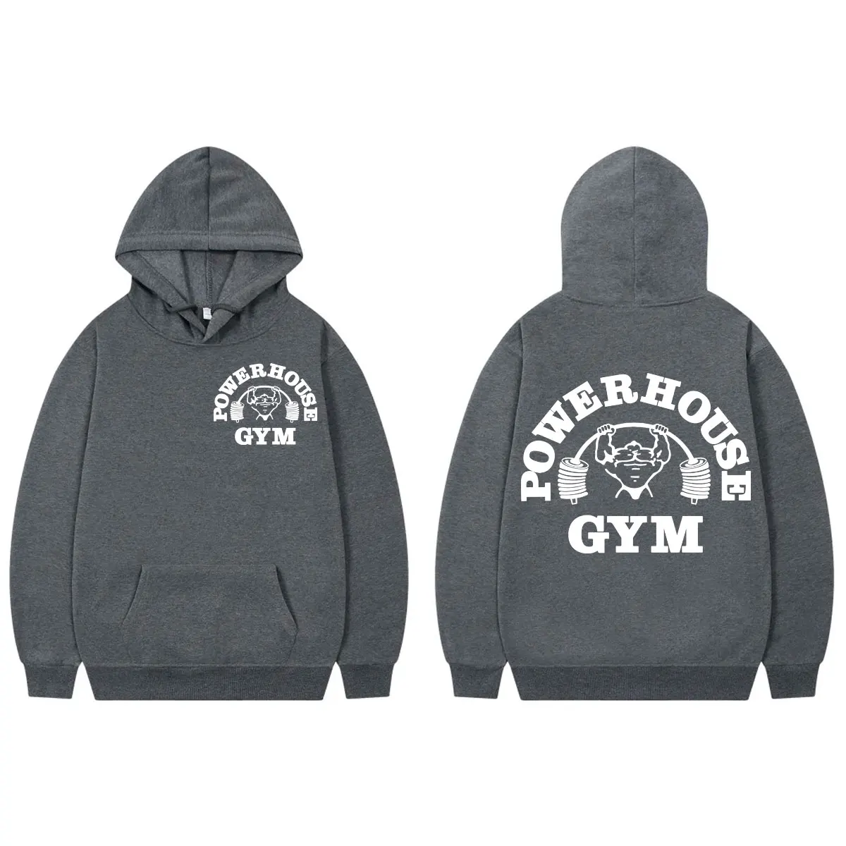 Powerhouse Gym Double Sided Print Hoodie Men\'s Geek Fitness Loose Hooded Sweatshirts Unisex Fashion Casual Long Sleeve Pullovers