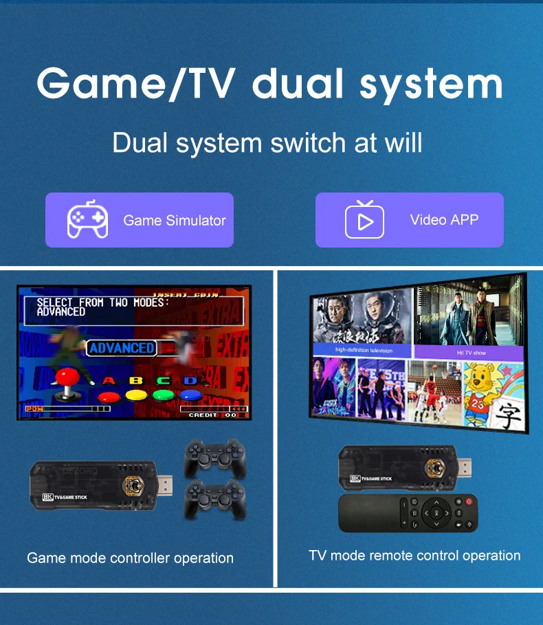 X8 Game Stick 4K Dual System Mini TV Video Game Consoles 10000 Retro Games For PS1 PSP Android TV Stick for Netflix Youtube