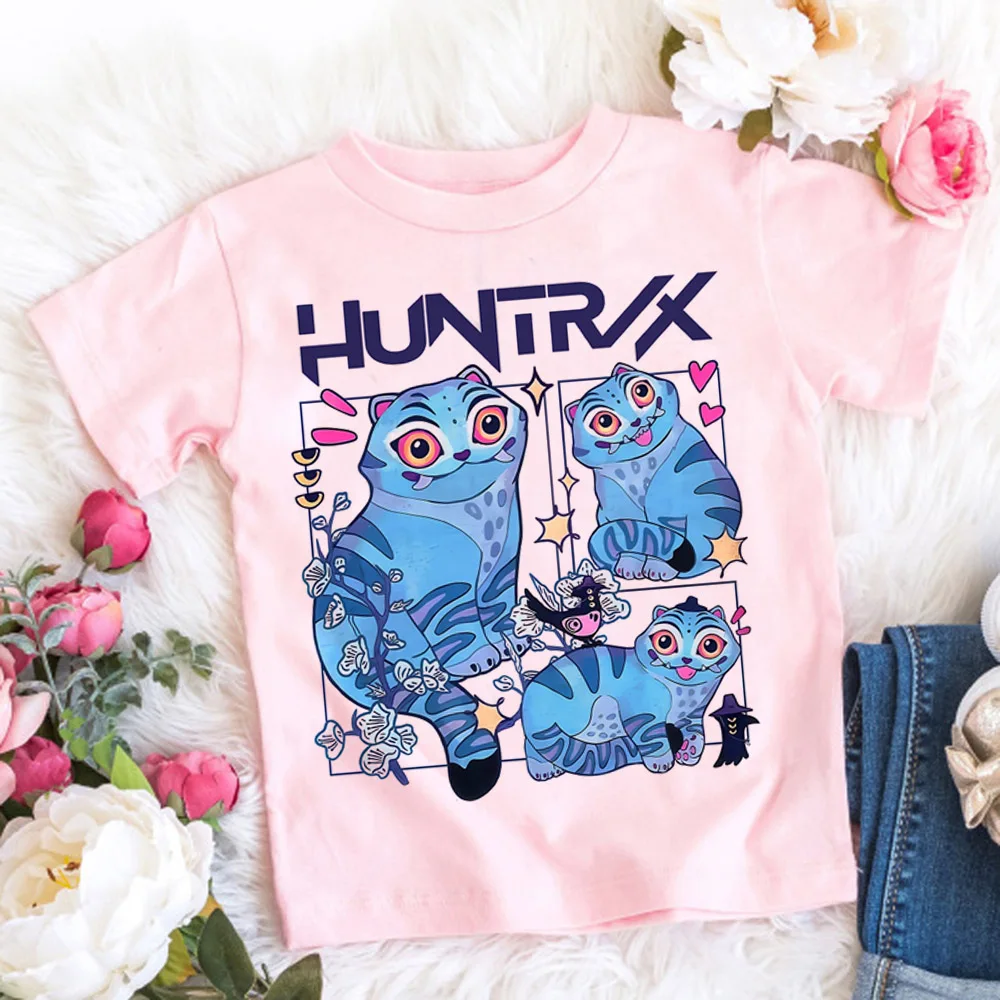 2025 Summer Kpop Demon Hunters T Shirt Kids Cartoon Anime Meme Print Clothes Round Neck Basic Boys Tops Casual Shirts Gift image 2