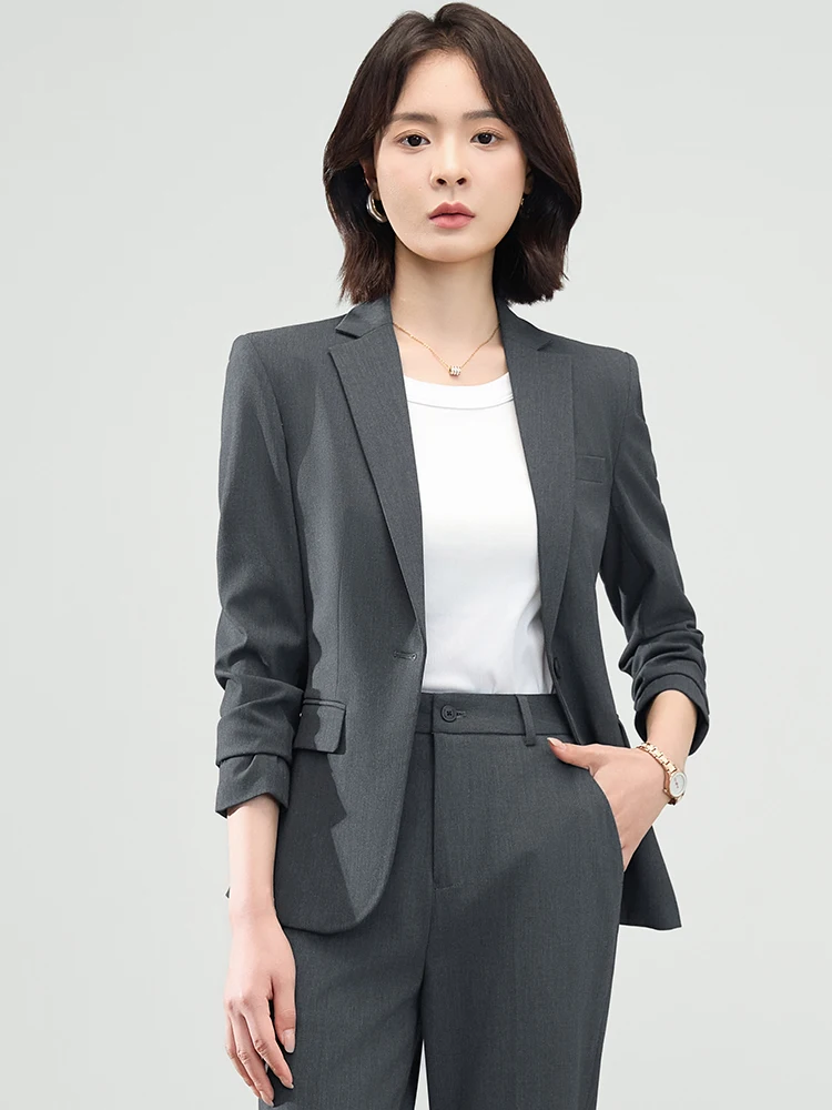 Gray Suit Set Women's Autumn New Style Commute Interview Formal Professional Workwear Jacket Pants Ensemble Business Casual