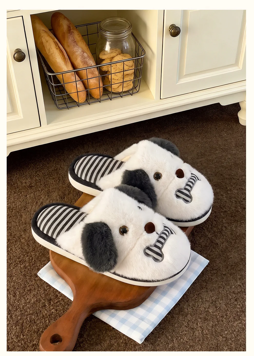 Baumwoll-Hausschuhe für Zuhause, Damen und Herren, Niedliche Welpen-Plüsch-Innenschuhe, Unisex 36-45, Cartoon-Tier-Hundepelz-Hausschuhe – Detail 8