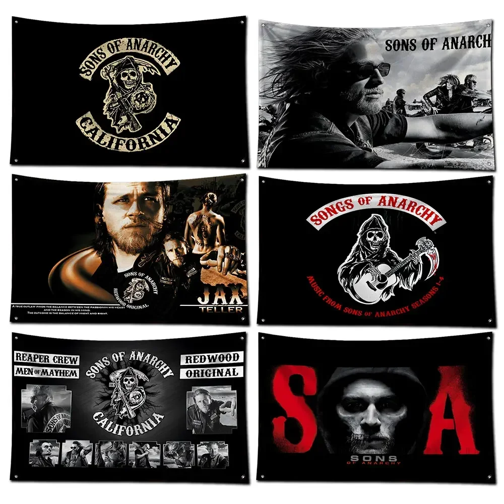 3x5 Ft S-Sons of Anarchy Flag Polyester Digital Printing Banner for Garage Wall Art Out Door Decoration With Brass Grommets