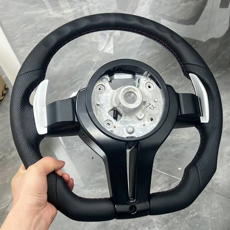 for BMW F30 F31 F33 F34 F36 F10 F02 F12 F20 F15 F16 F22 F25 E70 E71 E90 Modify Flat Bottom Leather M Sport Steering Wheel M3 M5 view 6