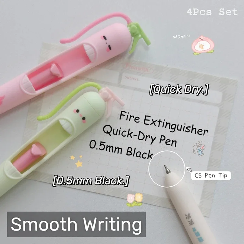 4Pcs/Set Cute Fire-Extinguisher-Shaped Gel Pens 0.5mm Novelty Black Quick-Dry Pen Fun Press Tongue Writing Pens