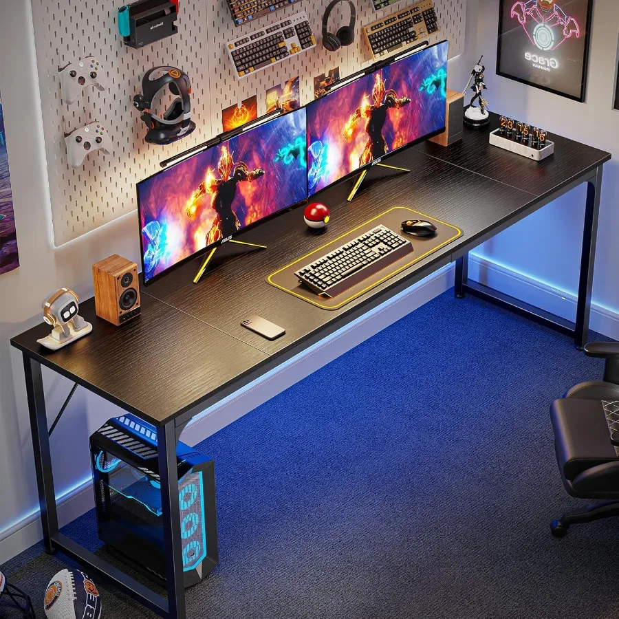 مكتب كمبيوتر 80 بوصة للمكتب المنزلي والدراسة، مكتب ألعاب كبير مع مساحة تخزين، مكتب عمل طويل وبسيط للكتابة يتميز بواسعة #4