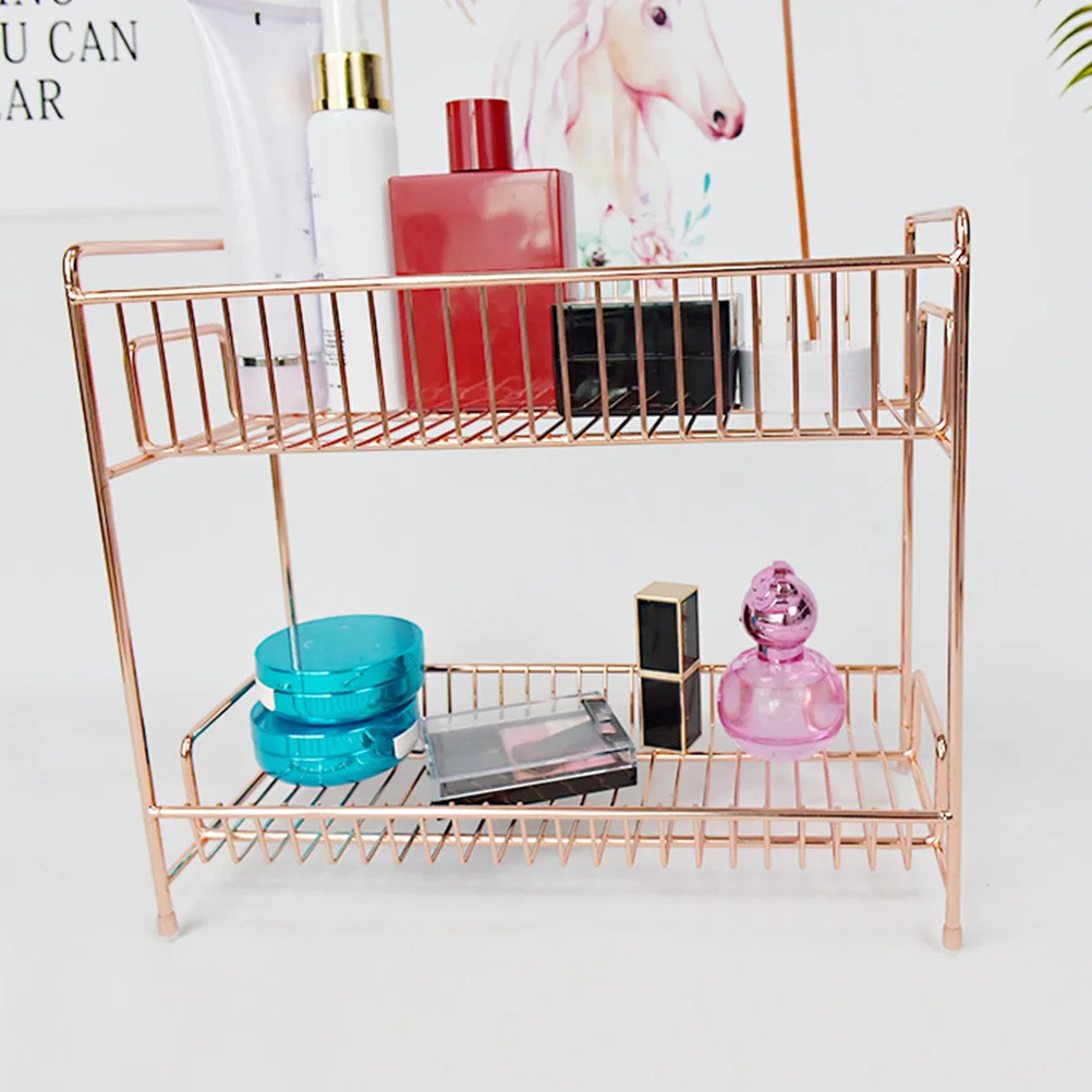 

Double-layer Metal Rack Storage Organizer Strong Load-bearing Rust-resistant Corrosion-proof Makeup Tools Stationery
