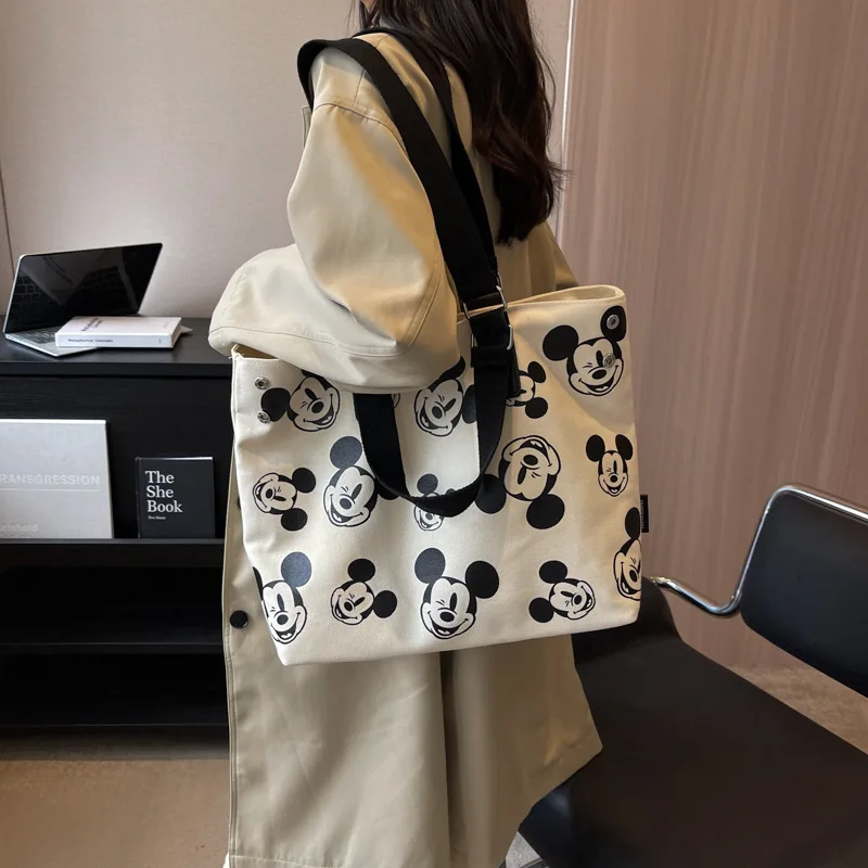 MINISO Disney Serie Cartoon Canvas Women\'s Bag Large Capacity Shoulder Cute Mickey Student Commuter Large Printed Casual Handbag