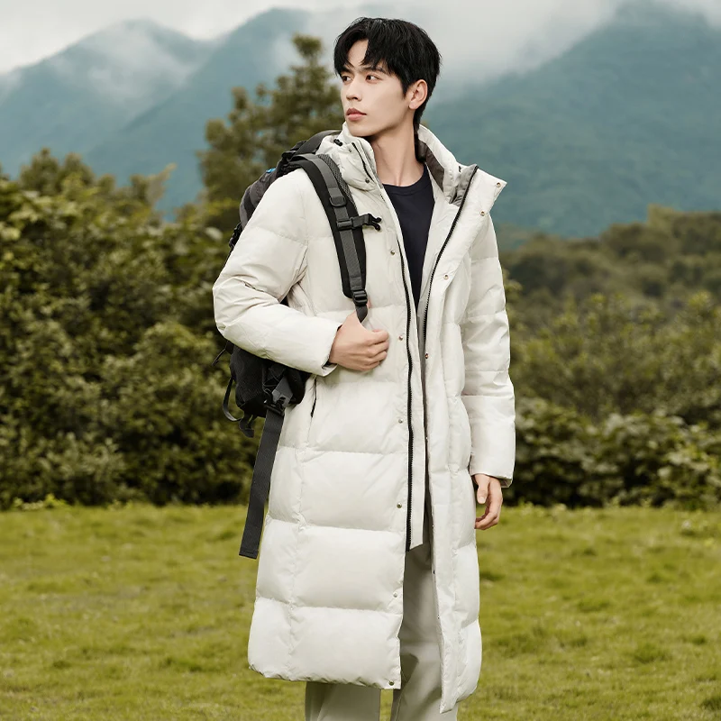 Winter New Men's Long Sports Leisure Hooded Down Jacket for Couples Outdoor Windproof and Warm Trendy and Comfortable Jacket