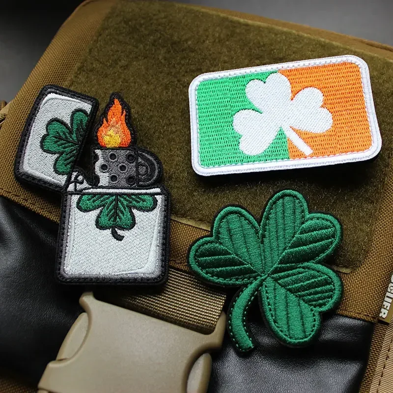 New Lighter Lucky Grass Embroidery Hook and Loop Patches Personalized Creative Badge DIY Morale Badge Backpack Tactical Stickers