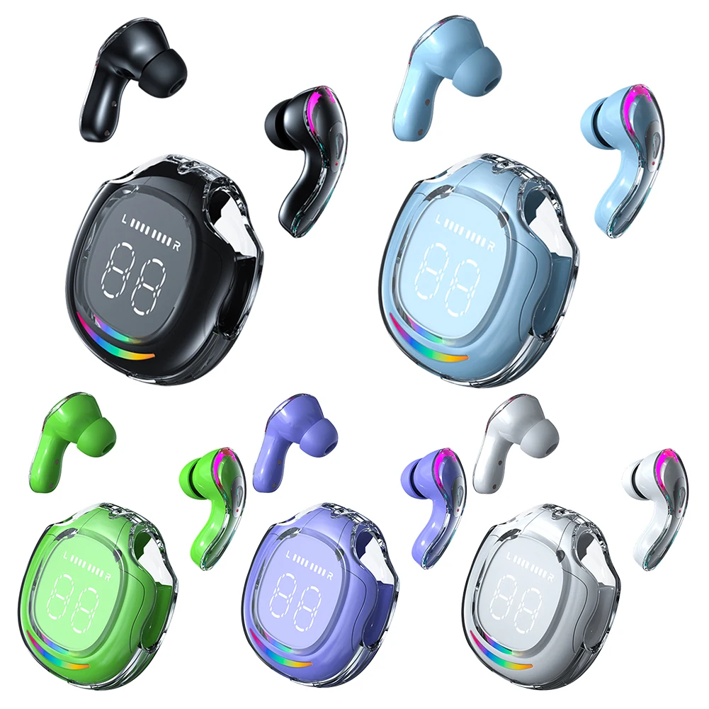 سماعات رأس متوافقة مع بلوتوث ، سماعة أذن مضادة للماء مع حقيبة شحن لاسلكية ، شاشة عرض LED للرياضة والجري والتمارين