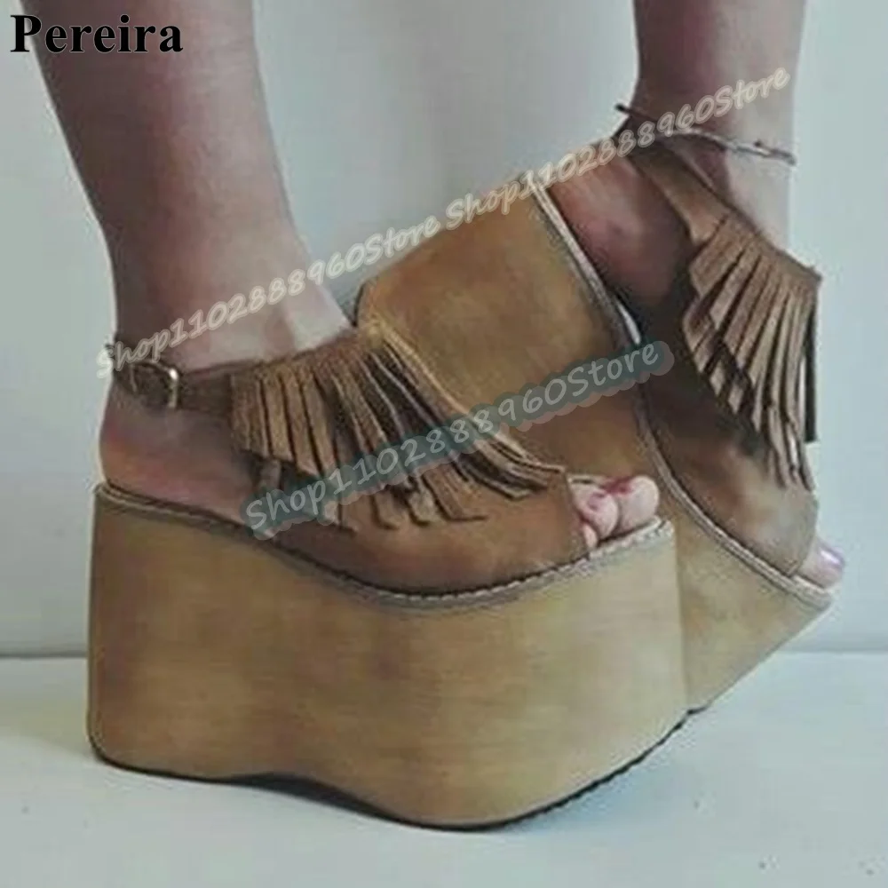 الغربي البني منصة قطيع شرابات الصنادل سميكة سوليد أحذية مسطحة للنساء مشبك ستراو اللمحة تو صنادل الحفلات الأنيقة #1