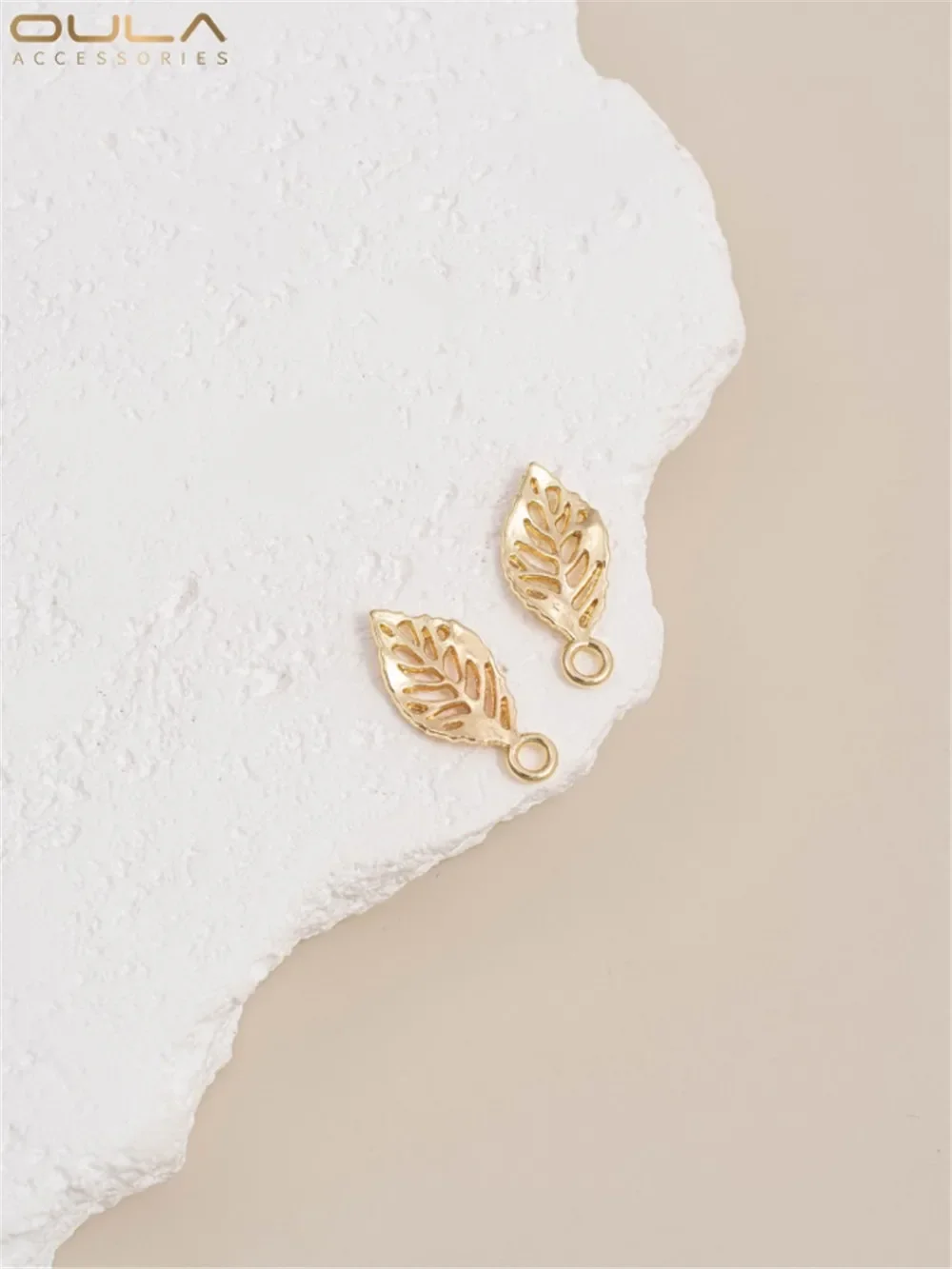 

14K Gold-Color Plated Accessories Hollow Three-dimensional Leaf Pendant Diy Handmade Bracelet Head Jewelry Pendant Earrings