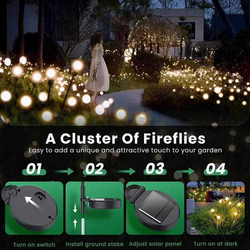 Luzes solares LED ao ar livre, impermeável, starburst, luzes vaga-lume, gramado, lâmpada de jardim, caminho, paisagem, luzes decorativas, 1, 4, 8, 12Pack