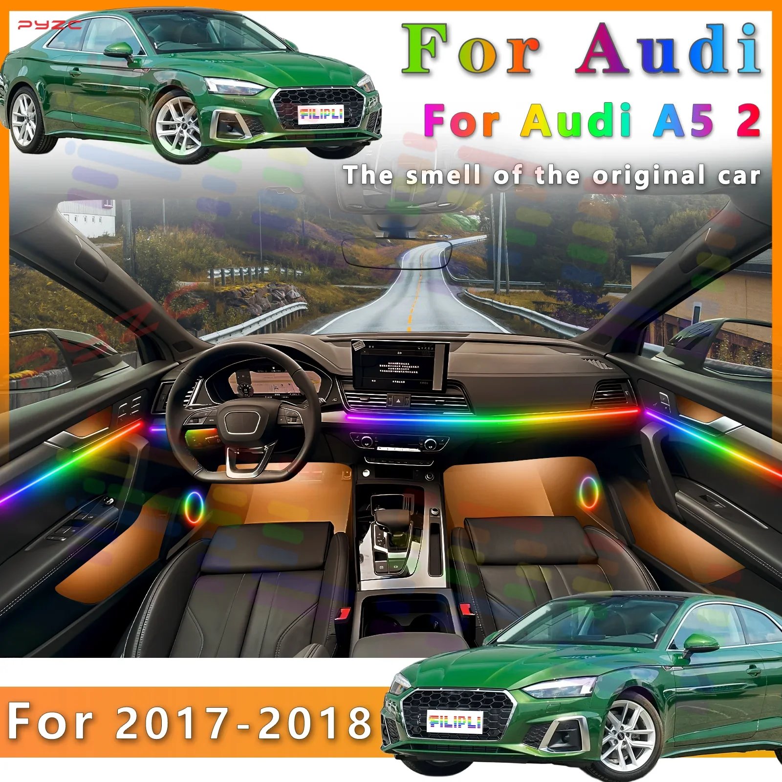 

For Audi A5 2 Interior LED Strip with an Extensive 64Color Range Multiple Lighting Modes for a More Enjoyable Drive