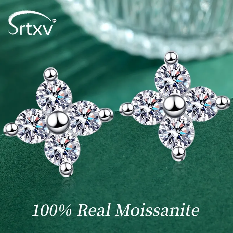 

Real 0.1CT Moissanite Stud Earrings for Women Sparkling Cross Ear Stud 100% S925 Silver Plated 18K Birthday Party Gifts Jewelry