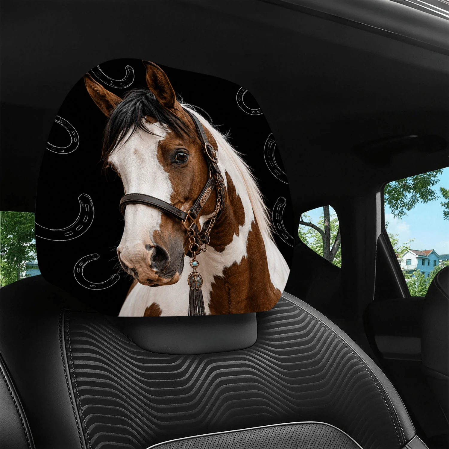 Horse Portrait Print Headrest Covers 2pcs, Washable & Durable, Essential Car Seat Headrest Protectors