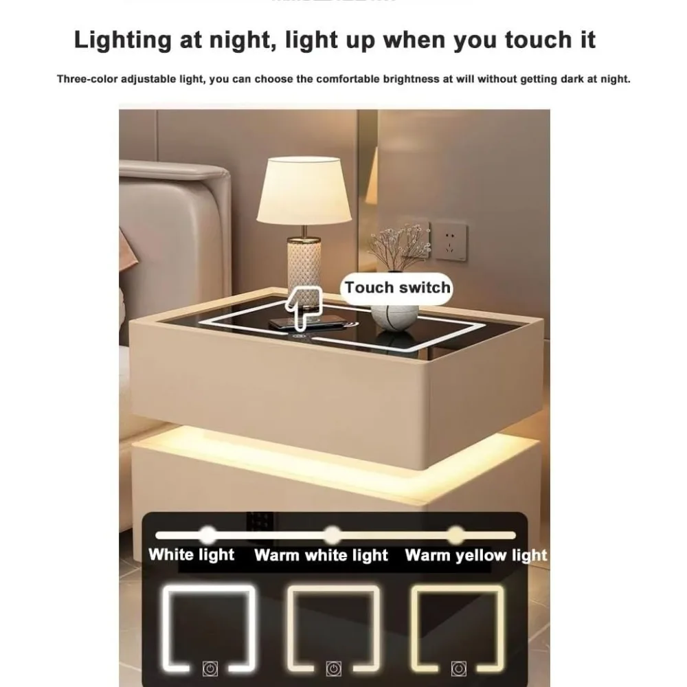 منضدة شحن لاسلكية حديثة مع إضاءة تعمل باللمس وتخزين واسع #5