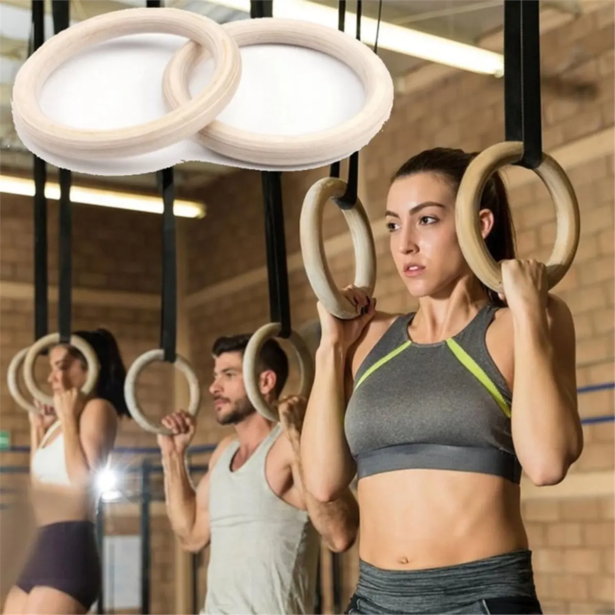 Summer sale  2Pcs Wooden Portable Gymnastics Rings Wood Gymnastics Rings for Home Gym Strength Training Body Exercise 32MM